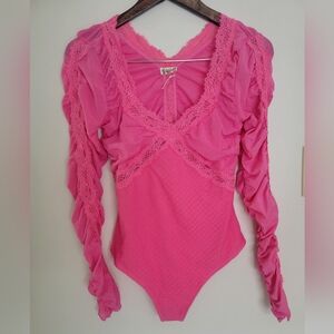 Free People Intimately Forever Young Bodysuit Pink Sz S NEW